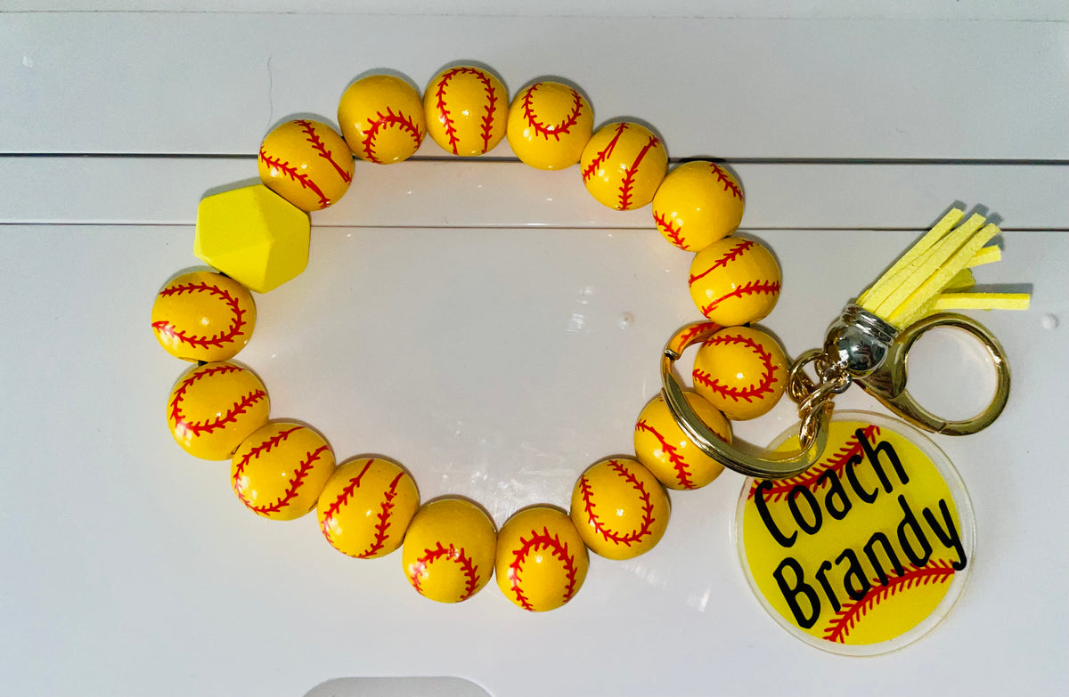 DISCONTINUED - Softball Wooden Wristlet Keychain - NO PERSONALIZATION!!!!