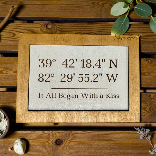 It All Began With a Kiss Coordinates Sign