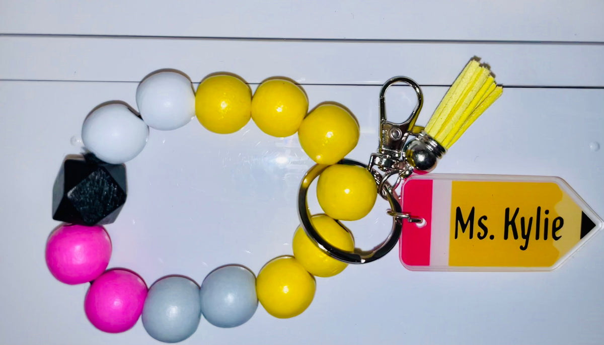 DISCONTINUED - Pencil Teacher Wooden Wristlet Keychain - NO PERSONALIZATION!!!!