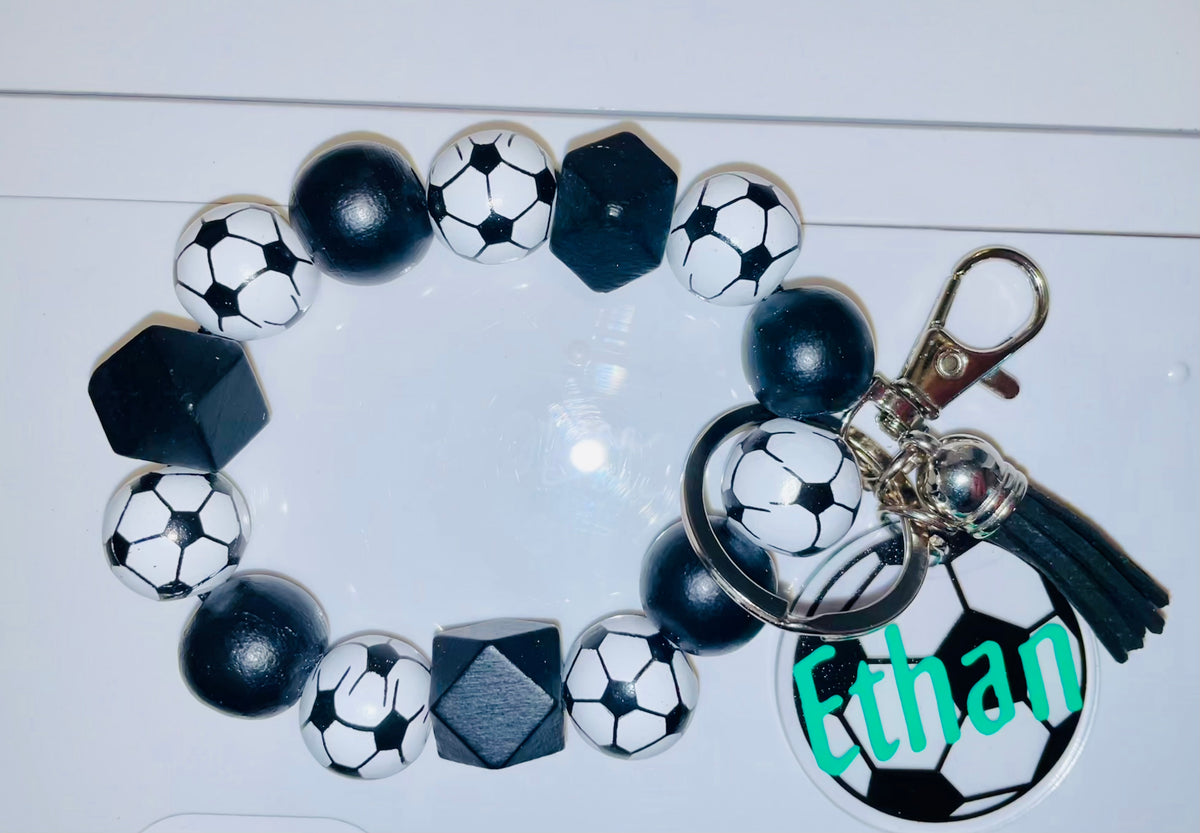 DISCONTINUED - Soccer Wooden Wristlet Keychain - NO PERSONALIZATION!!!!