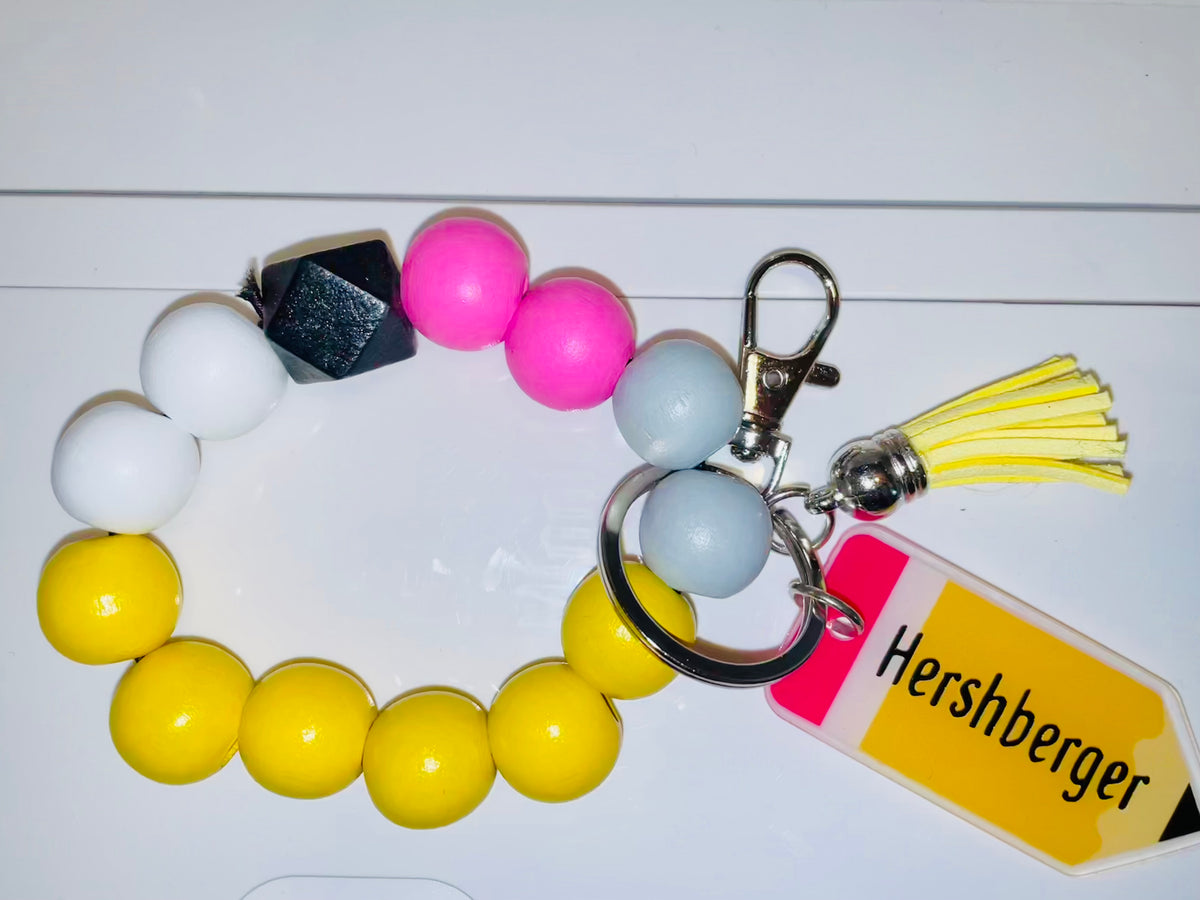 DISCONTINUED - Pencil Teacher Wooden Wristlet Keychain - NO PERSONALIZATION!!!!