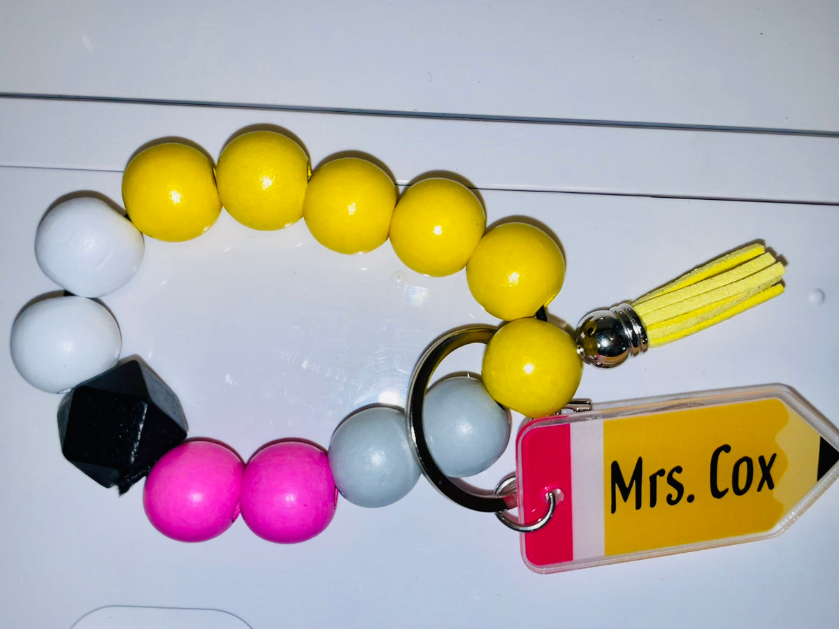 DISCONTINUED - Pencil Teacher Wooden Wristlet Keychain - NO PERSONALIZATION!!!!