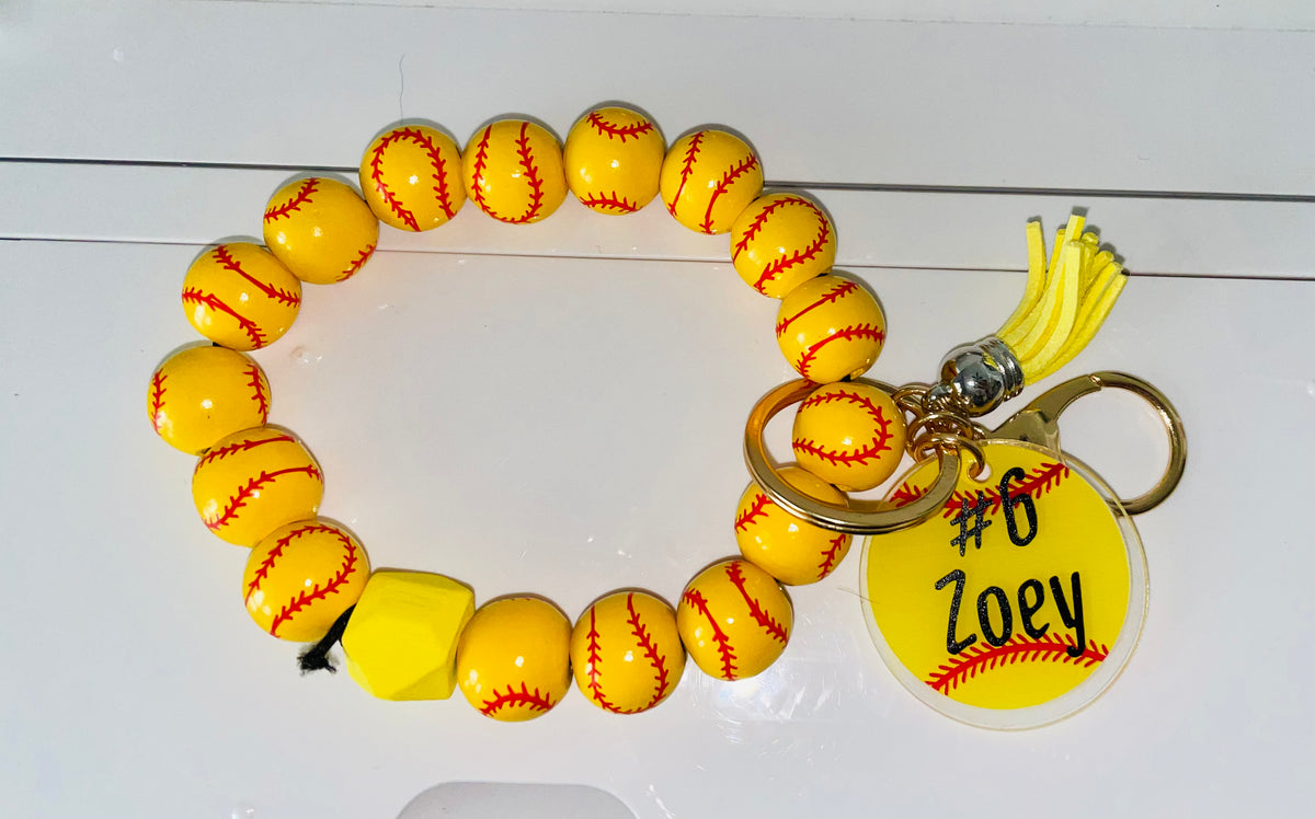 DISCONTINUED - Softball Wooden Wristlet Keychain - NO PERSONALIZATION!!!!