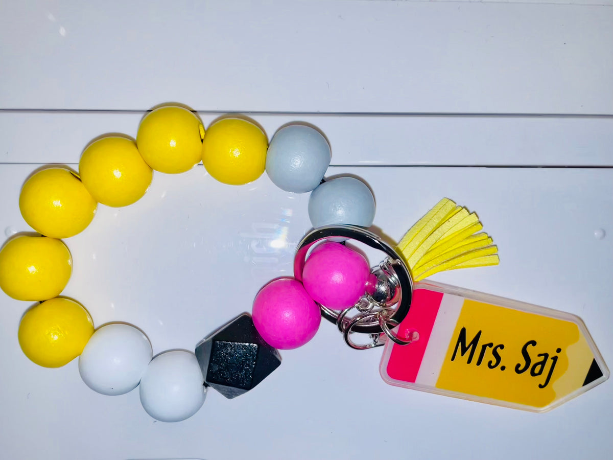 DISCONTINUED - Pencil Teacher Wooden Wristlet Keychain - NO PERSONALIZATION!!!!