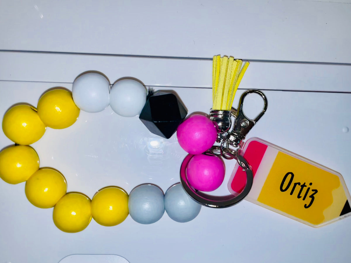 DISCONTINUED - Pencil Teacher Wooden Wristlet Keychain - NO PERSONALIZATION!!!!