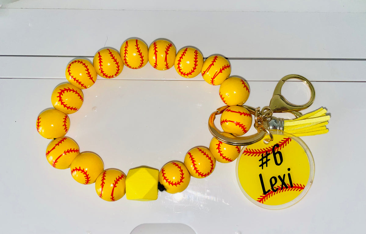 DISCONTINUED - Softball Wooden Wristlet Keychain - NO PERSONALIZATION!!!!