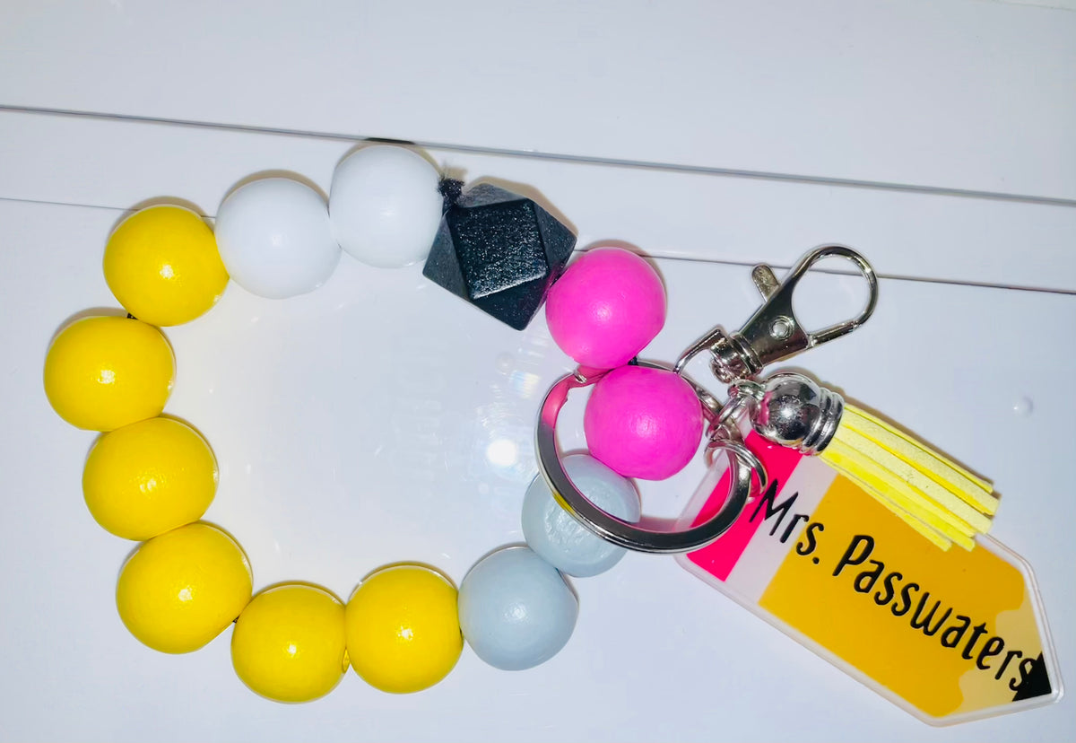 DISCONTINUED - Pencil Teacher Wooden Wristlet Keychain - NO PERSONALIZATION!!!!
