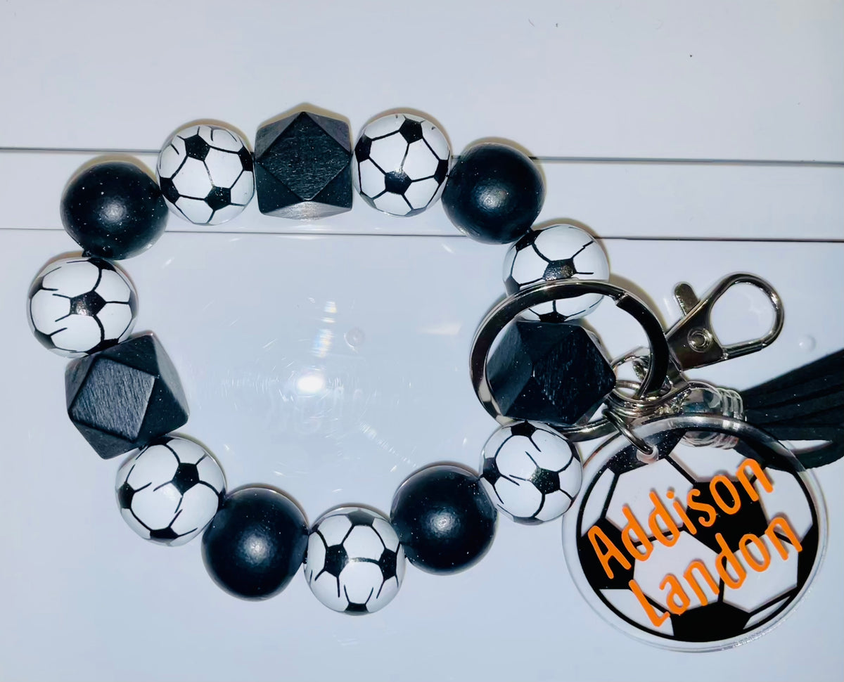 DISCONTINUED - Soccer Wooden Wristlet Keychain - NO PERSONALIZATION!!!!