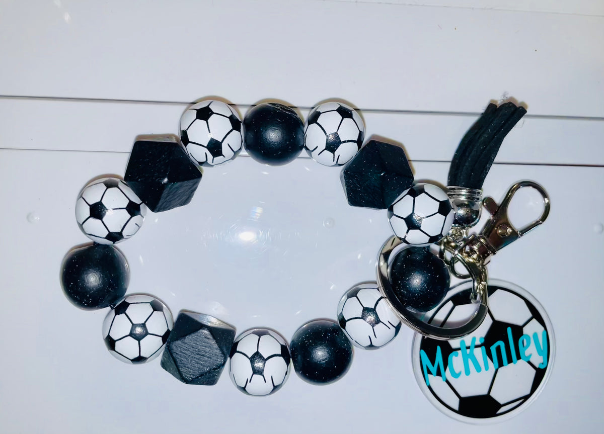 DISCONTINUED - Soccer Wooden Wristlet Keychain - NO PERSONALIZATION!!!!