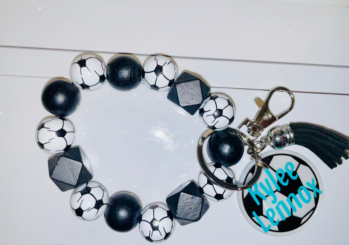 DISCONTINUED - Soccer Wooden Wristlet Keychain - NO PERSONALIZATION!!!!